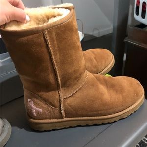 Chestnut uggs size 8 breast cancer ribbon